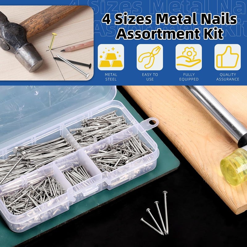 Glarks 500pcs 3/4’’ 1’’ 1-3/16’’ 1-1/2’’ Length Nail Assortment Kit, Silver Hanging Nails, Finishing Nails, Wall Nails, Wood Nails, Common Nails, Hardware Nails for Picture Wall Hanging - Image 3